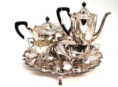 Lot 33 - Four piece silver tea set and tray (5)