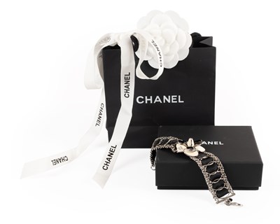 Lot 1013 - Chanel Camellia Flower Bracelet, with a black...