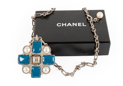 Lot 1023 - Chanel Faux Pearl and Blue Enamel Gripoix...