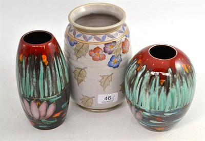 Lot 46 - Woods 'Arabesque' vase, by Charlotte Rhead and two Anita Harris vases