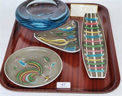 Lot 47 - Holmegaard glass dish, three Denby Cheviot dishes and a 'Shelley' advertising sign