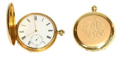 Lot 426 - An 18 Carat Gold Full Hunter Pocket Watch, key...