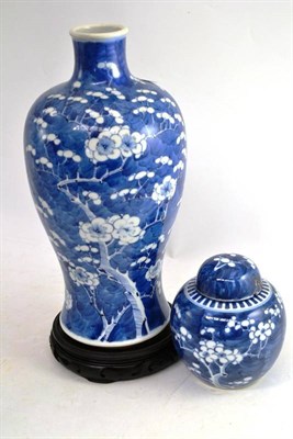 Lot 53 - Chinese blue and white vase on stand, and a ginger jar and cover (a.f.)