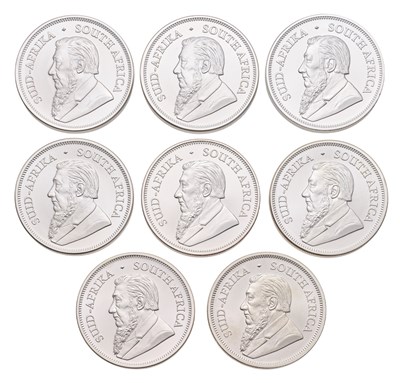 Lot 314 - South Africa, 8x 1oz Fine Silver Krugerrands,...