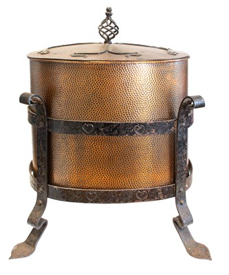 Lot 693 - An Arts & Crafts Copper and Wrought Iron Coal...