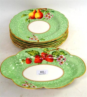 Lot 60 - Royal Worcester fruit painted dessert service comprising seven plates signed E Townsend and an oval