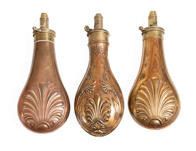 Lot 413 - Three 19th Century Copper Powder Flasks by...