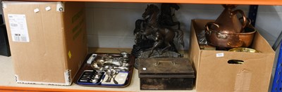 Lot 408 - Spelter Marly Horses, copper jug and...