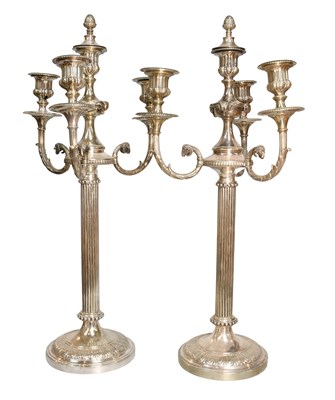 Lot 197 - A Pair of Silver Plate Four-Light Candelabra,...