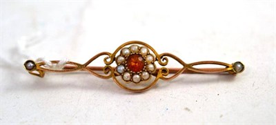 Lot 80 - Seed pearl and amber coloured stone set bar brooch