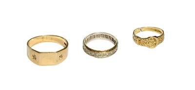 Lot 507 - A 9 Carat Gold Signet Ring, finger size Z; A 9...