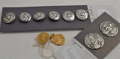 Lot 94 - A set of six Liberty & Co. buttons, a pair of Art Nouveau silver buttons, Continental Art...