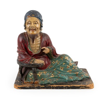 Lot 72 - A Chinese Carved and Painted Wood Figure of an...