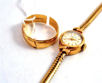 Lot 103 - A lady's 9ct gold Certina wristwatch and a 9ct gold band ring (a.f.)