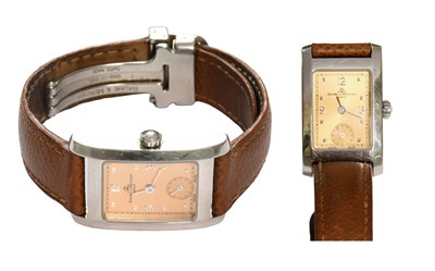 Lot 525 - A Lady's Stainless Steel Rectangular...