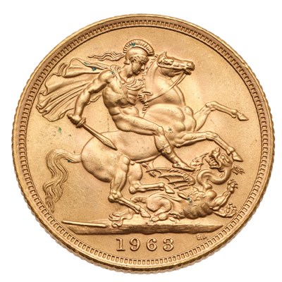 Lot 186 - Elizabeth II, Sovereign 1963; about uncirculated