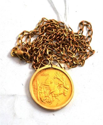 Lot 107 - An 1887 gold sovereign on a 9ct chain with mount