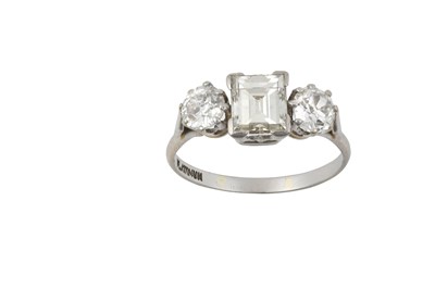 Lot 2205 - A Diamond Three Stone Ring the step-cut...
