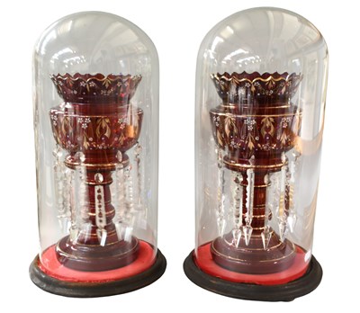 Lot 398 - A Pair of Victorian Ruby Glass Lustres, with...