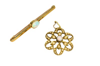 Lot 483 - An Opal and Split Pearl Pendant, the flower...