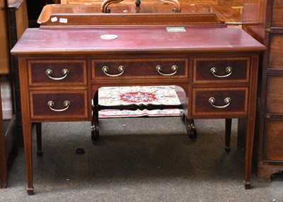 Lot 1257 - An Edwardian Inlaid Mahogany Desk, with red...