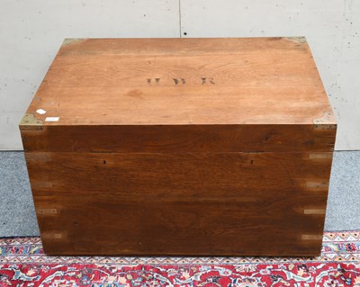 Lot 1370 - A Large Modern Brass Bound Teak Campaign Style...