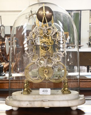 Lot 409 - A Brass Skeleton Mantel Timepiece, with...