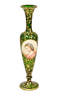 Lot 282 - A Bohemian Overlay Emerald Glass Vase, 19th...