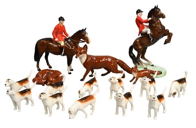 Lot 1111 - Beswick Hunting Group Comprising: Huntsman on...