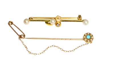 Lot 519 - A Split Pearl and Turquoise Cluster Stick Pin,...