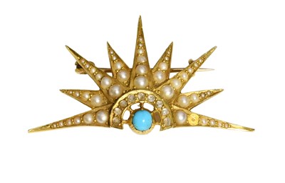 Lot 529 - A Split Pearl, Diamond and Turquoise Brooch,...