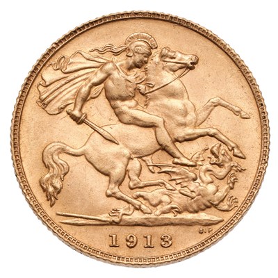 Lot 183 - George V, Half Sovereign 1913; extremely fine
