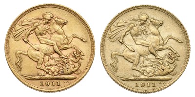 Lot 175 - 2x George V, Sovereigns 1911; both very fine,...