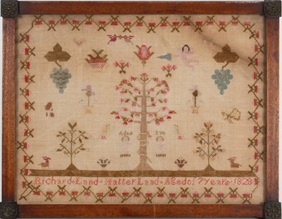 Lot 2052 - Large Early 19th Century Adam and Eve Sampler...