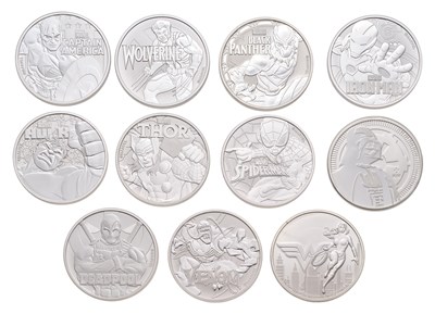 Lot 299 - Assorted 1oz Fine Silver Superhero Coins, 11...