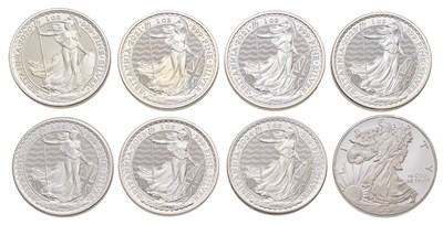 Lot 293 - Assorted UK 1oz Fine Silver Britannias,...