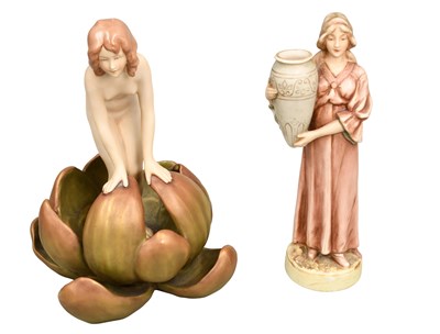 Lot 338 - Royal Dux Figure of bather in a lily pad and...