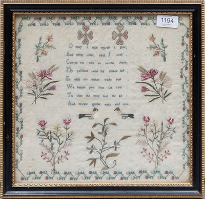 Lot 1194 - Early 19th Century Embroidered Verse Sampler,...