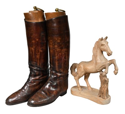 Lot 392 - A Pair of Leather Riding Boots, with wooden...