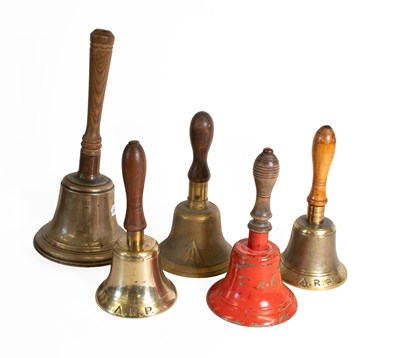 Lot 180 - Three Second World War Period Brass Hand Bells,...