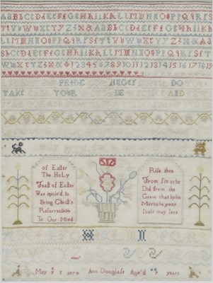 Lot 1034 - An 18th Century Decorative Alphabet Sampler,...