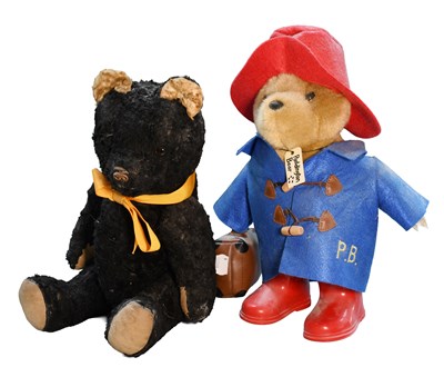 Lot 305 - A Jointed Straw Filled Teddy Bear, black, with...