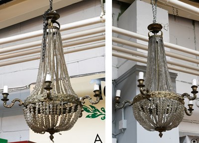 Lot 1333 - A Pair of Brass Six-Branch Chandeliers, of...