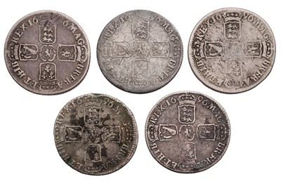 Lot 43 - William III, Assorted Shillings, 5 in total,...