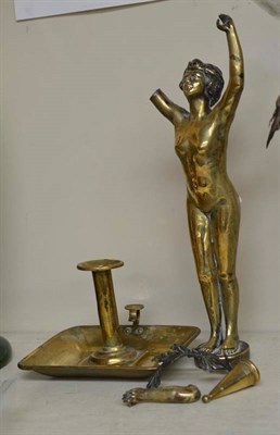 Lot 194 - An Eastern European bronze nude and a chamber stick (both a.f.)