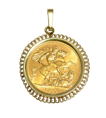 Lot 451 - An Elizabeth II Sovereign Pendant, dated 1980,...