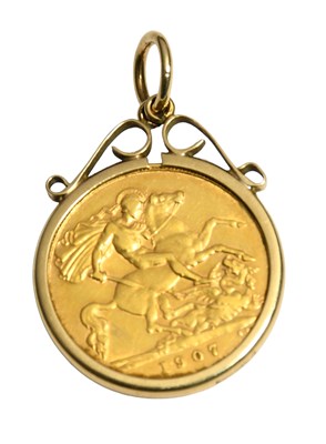 Lot 449 - An Edward VII Half Sovereign Pendant, dated...