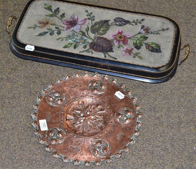 Lot 197 - Victorian beadwork stand and copper plaque