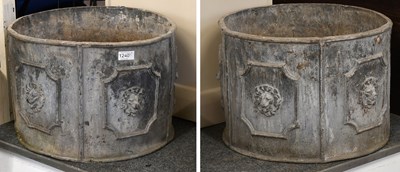 Lot 1240 - Pair of Large Cylindrical Lead Planters cast...