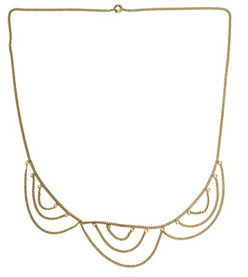 Lot 456 - A Fringe Necklace, the yellow curb link chain...